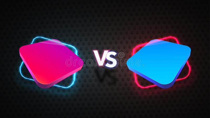 Kontra ilustracja wektora bitwy. odizolowane czerwone i niebieskie 3d kubki z efektem neonu gry sportowe ilustracja wektor