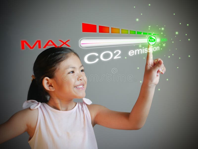 Kontroll och minskning av eller minskning av koldioxidutsläpp för att begränsa den globala uppvärmningen och klimatförändringarna. stock illustrationer