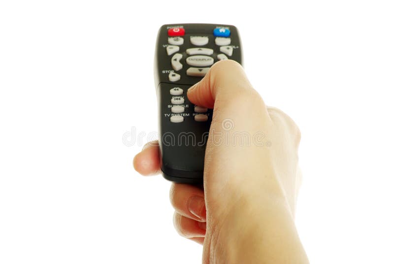 Remote control in hand isolated on white background. Remote control in hand isolated on white background