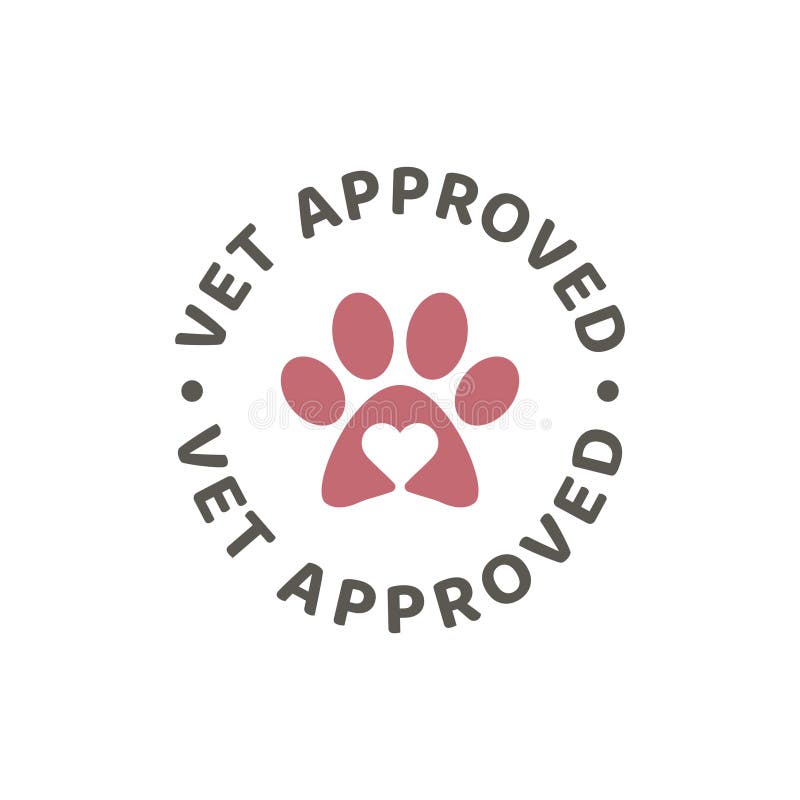 Vet approved vector sticker stamp. Veterinarian ok with heart and dog paw print label. Vet approved vector sticker stamp. Veterinarian ok with heart and dog paw print label.