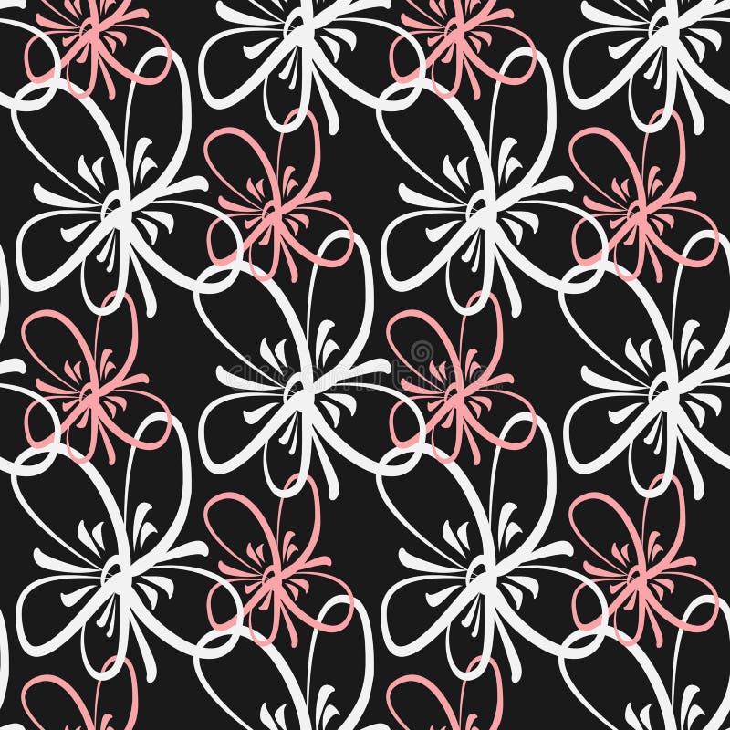 Kontur av blommor som målas med en fin borste Seamless Patter royaltyfri illustrationer Kontur av blommor som målas med en fin borste Seamless Patter royaltyfri illustrationer