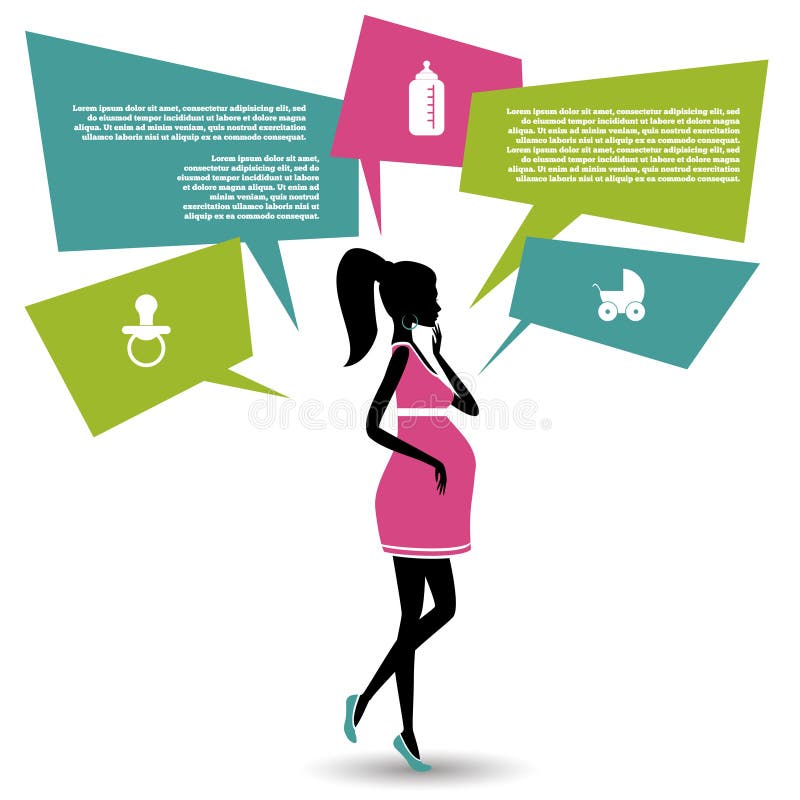 Kontur av en gravid kvinna med anförandebubblor stock illustrationer Kontur av en gravid kvinna med anförandebubblor stock illustrationer