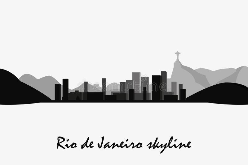 Kontur för Rio de Janeiro horisontvektor Svartvit cityscape vektor illustrationer Kontur för Rio de Janeiro horisontvektor Svartvit cityscape vektor illustrationer