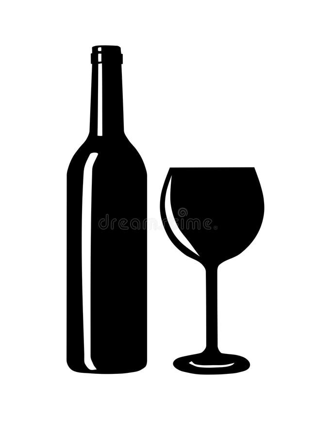 Kontur för vinflaska och exponeringsglas.