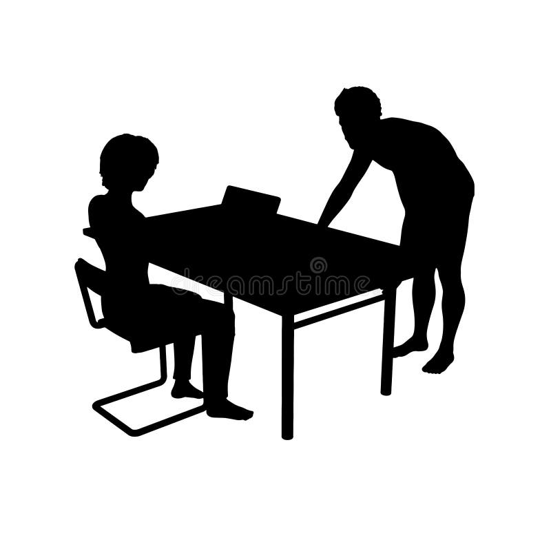 Konturer av pojkar och flickor på tabellen vektor illustrationer Konturer av pojkar och flickor på tabellen vektor illustrationer