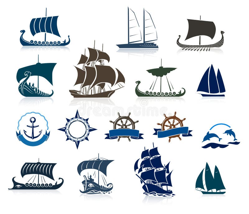 Konturer och Marine Emblems för seglingskepp