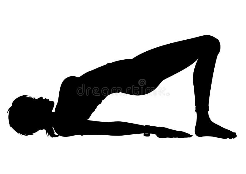 Konturflickan i yogabron poserar (Setu Bandhasana) stock illustrationer Konturflickan i yogabron poserar (Setu Bandhasana) stock illustrationer