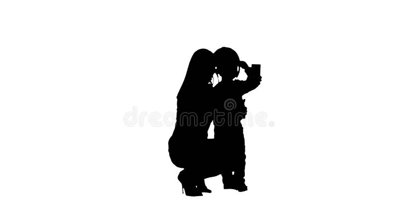 Konturpojke som tar en selfie med hennes moder stock illustrationer Konturpojke som tar en selfie med hennes moder stock illustrationer