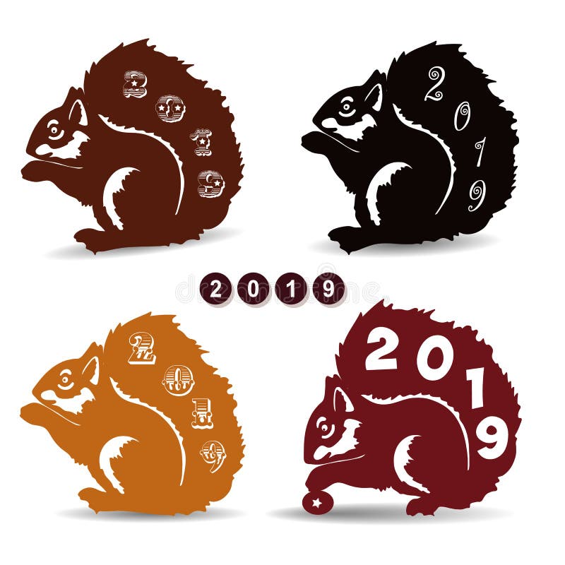 Kontursamling av julekorrar, garnering för det nya året 2019, vektor illustrationer Kontursamling av julekorrar, garnering för det nya året 2019, vektor illustrationer