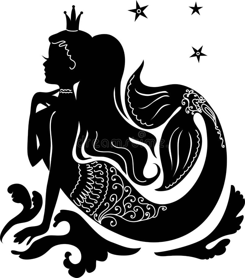 Kontursjöjungfrusammanträde på våg vektor illustrationer Kontursjöjungfrusammanträde på våg vektor illustrationer