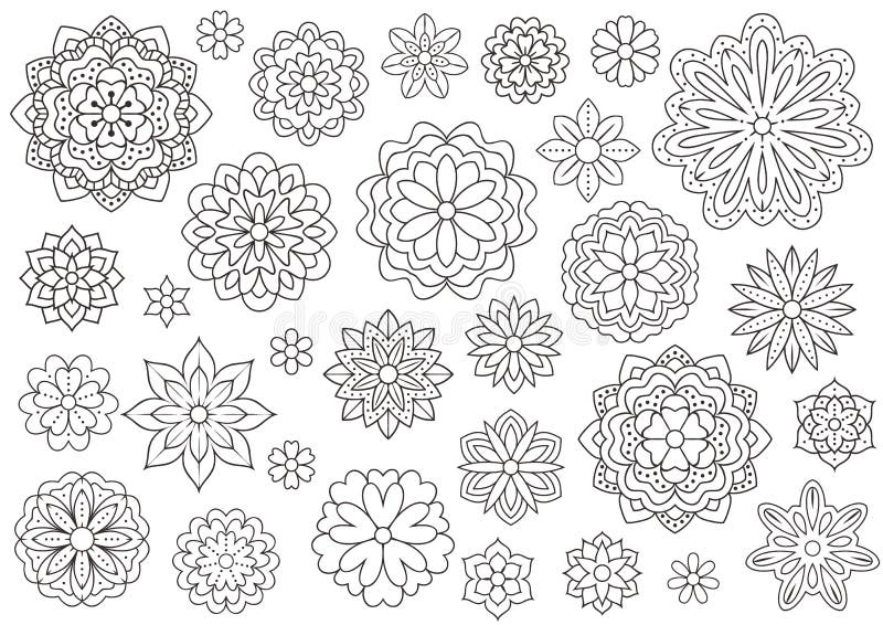 Konturu doodle kwitnie dla dorosłej kolorystyki książki Piękny kwiecisty tło dla kolor grafiki Monochromatyczny zentangle royalty ilustracja