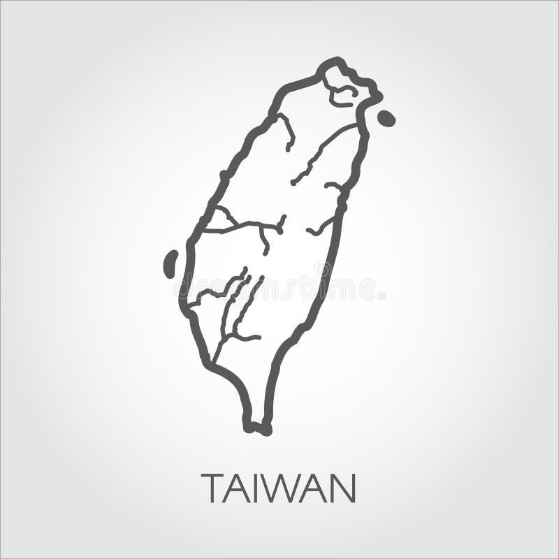 Konturöversikt Taiwan med form av några floder Enkelhetssymbolsteckning i linjen stil Vektormall av landet stock illustrationer