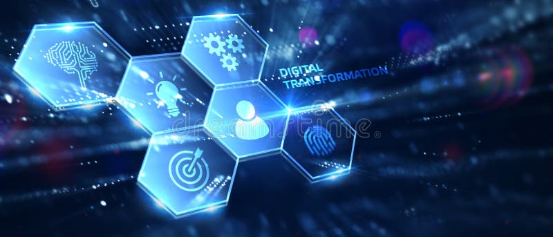 Konzept der Digitalisierung von Geschäftsprozessen und moderner Technologie. digitale Umstellung lizenzfreie abbildung