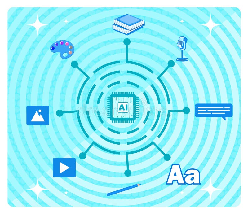 Konzept der generativen künstlichen Intelligenz. Digitales grafisches Layout. lizenzfreie abbildung