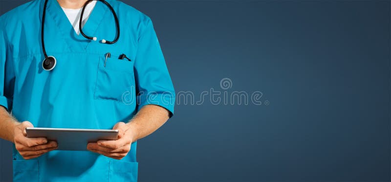 Concept of global medicine and healthcare. Unrecognizable doctor using digital tablet. Diagnostics and modern technology. Concept of global medicine and healthcare. Unrecognizable doctor using digital tablet. Diagnostics and modern technology