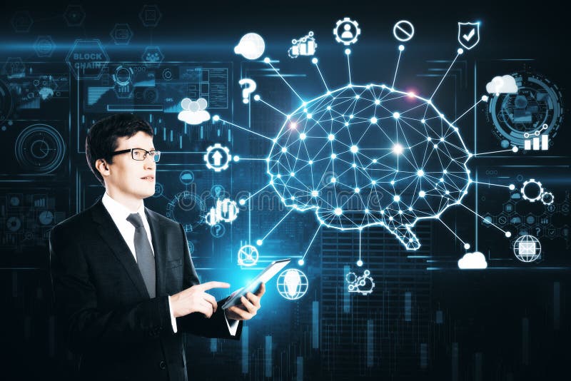Konzept der künstlichen Intelligenz und des Geistesblitzes stockfoto
