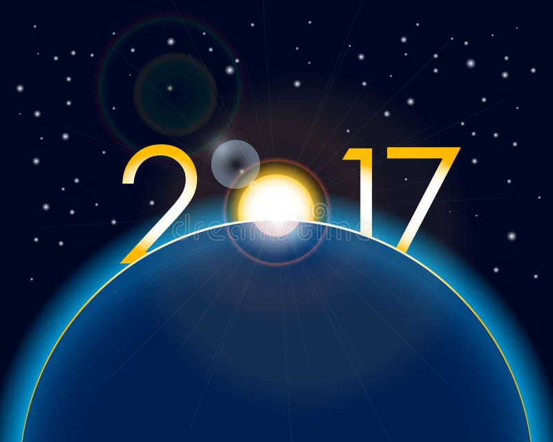 Konzept des neuen Jahres - Sonnenaufgang mit Stellen 2017 vektor abbildung Konzept des neuen Jahres - Sonnenaufgang mit Stellen 2017 vektor abbildung