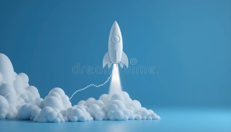 Konzept eines neuen Startgeschäftsprojekts mit 3D-Modell einer Rakete, die startet. vektor abbildung