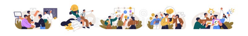 Konzept für den Start. Arbeitsteams planen Start von Startprojekten. Brainstorming stock abbildung