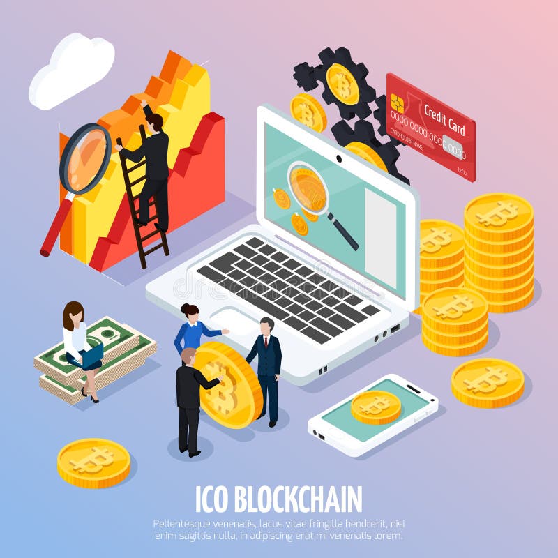 Konzept-isometrische Zusammensetzung ICO Blockchain lizenzfreie abbildung