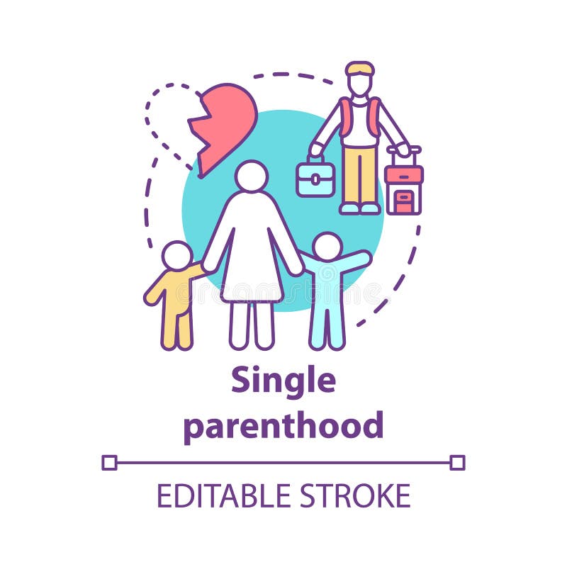 Konzeptikone der einzelnen Elternschaft. Ehestreite Scheidung dünnes Zeilendarstellung der Idee. Alleinerziehendefamilie. Kind vektor abbildung