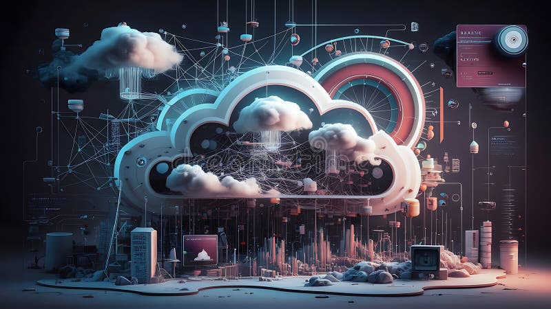 Konzeption eines hybriden Cloud-Computing-Netzwerks stock abbildung