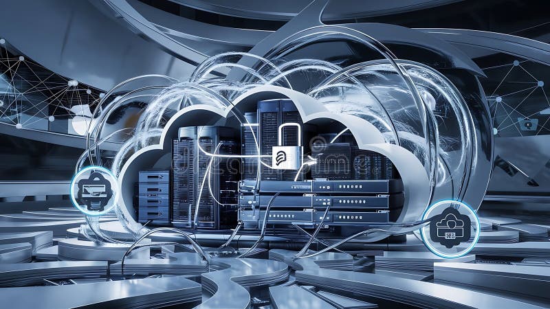 Konzeption eines hybriden Cloud-Computing-Netzwerks vektor abbildung