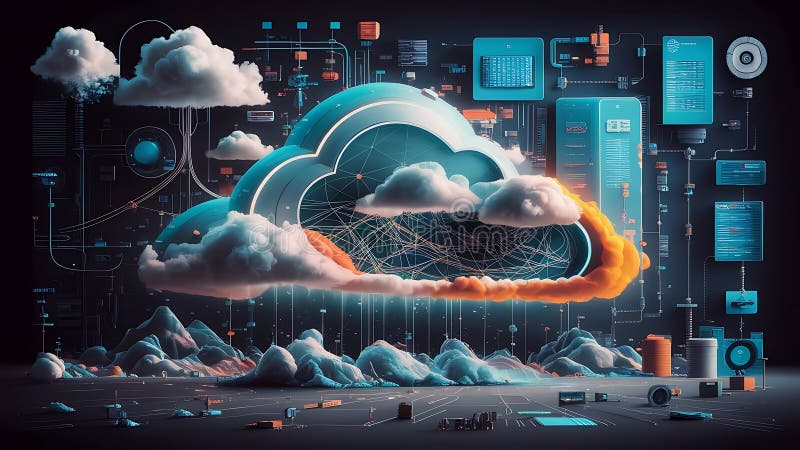 Konzeption eines hybriden Cloud-Computing-Netzwerks vektor abbildung
