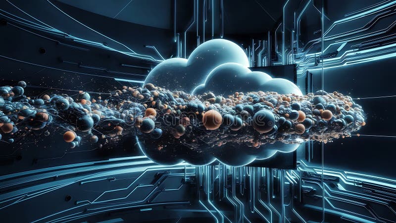 Konzeption eines hybriden Cloud-Computing-Netzwerks vektor abbildung