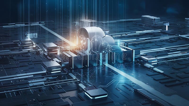 Konzeption eines hybriden Cloud-Computing-Netzwerks vektor abbildung
