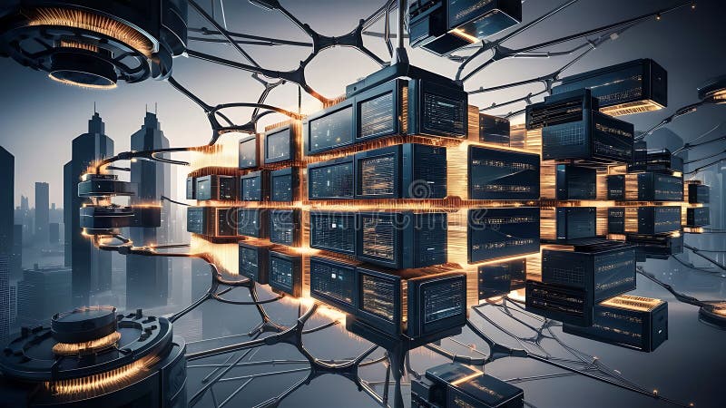 Konzeption eines hybriden Cloud-Computing-Netzwerks vektor abbildung