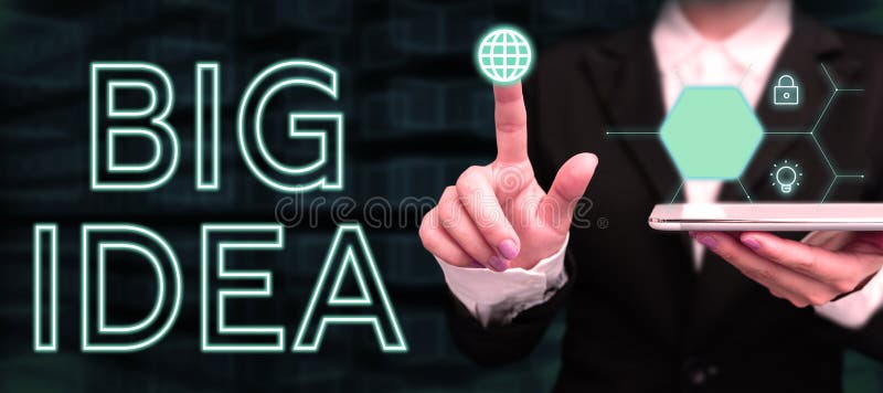 Konzeptunterschrift große Idee. Geschäftsidee mit großartigen kreativen Innovationslösungen oder Denkweisen stockbild