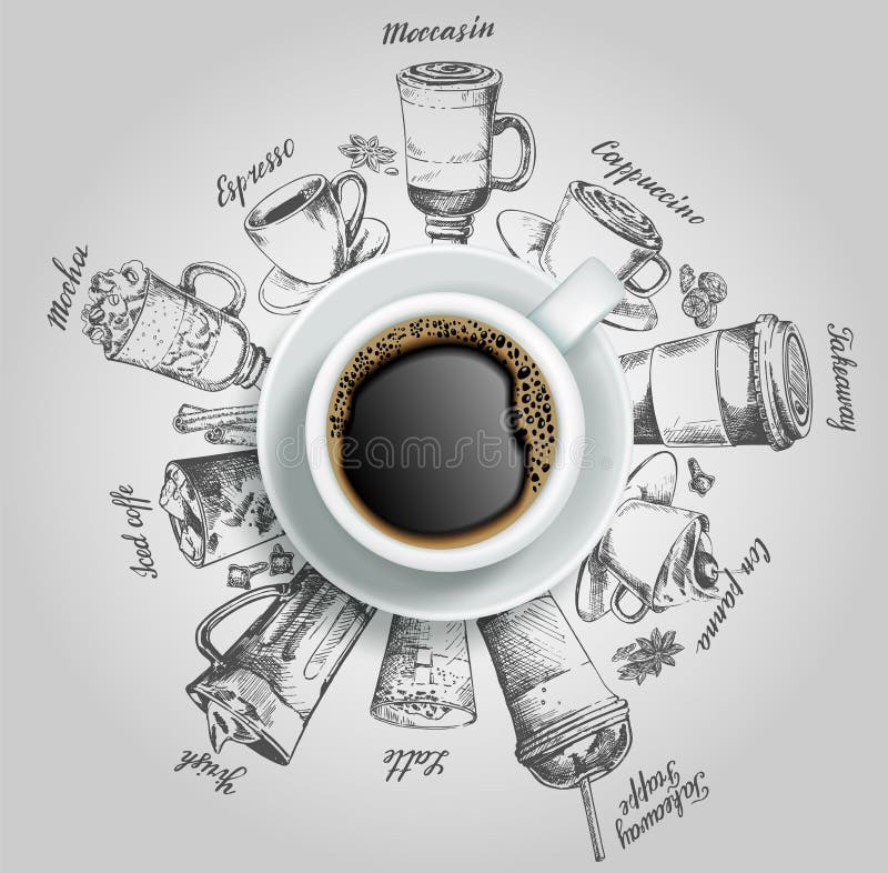 Kop van koffie met de vector creatieve illustratie van koffiedranken royalty-vrije illustratie Kop van koffie met de vector creatieve illustratie van koffiedranken royalty-vrije illustratie