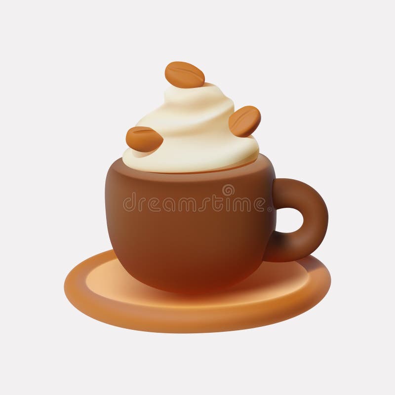 Kop van latte met crème, 3d, geïsoleerd. vector illustratie