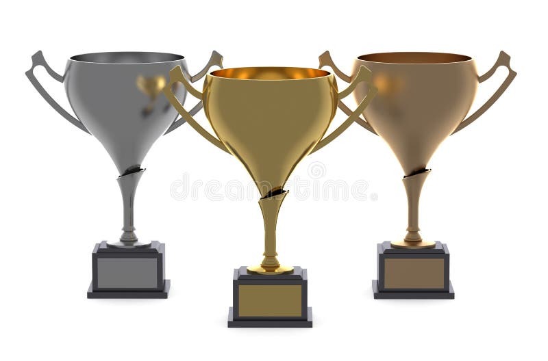 Koppen of trofeeëngoud, zilver, brons vector illustratie Koppen of trofeeëngoud, zilver, brons vector illustratie