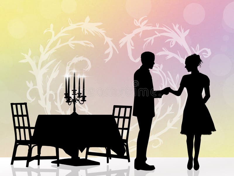Koppla ihop den romantiska matställen royaltyfri illustrationer Koppla ihop den romantiska matställen royaltyfri illustrationer