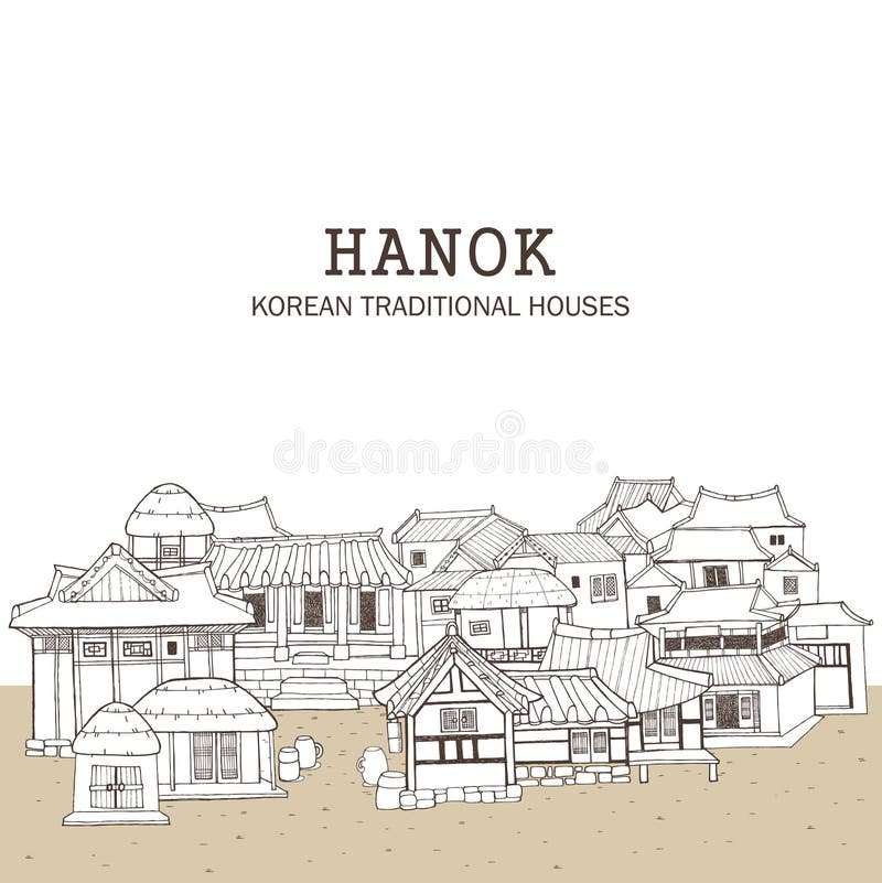 Koreaanse traditionele huizen E stock illustratie Koreaanse traditionele huizen E stock illustratie