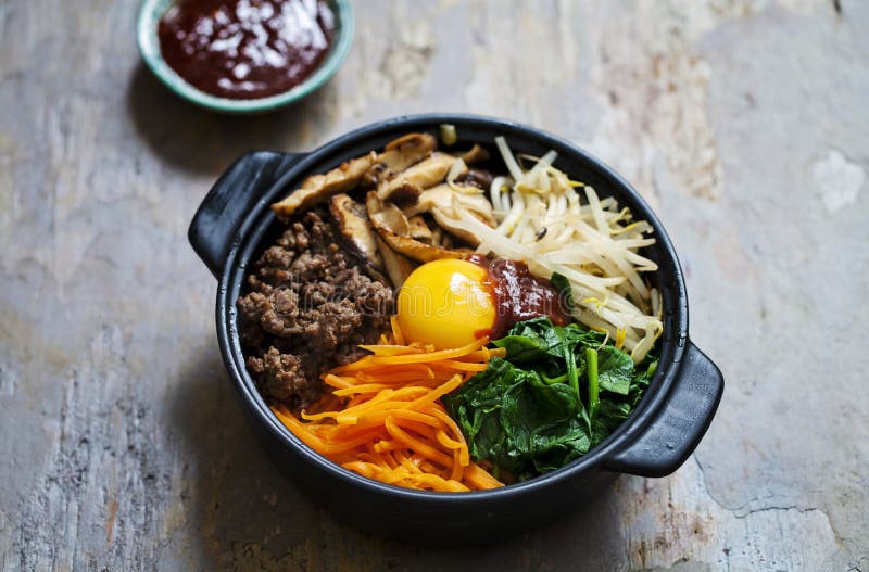 Korean Bibimbap Dish in Traditional Hot Stone Bowl Stock Image Image of fresh, korean 190085255