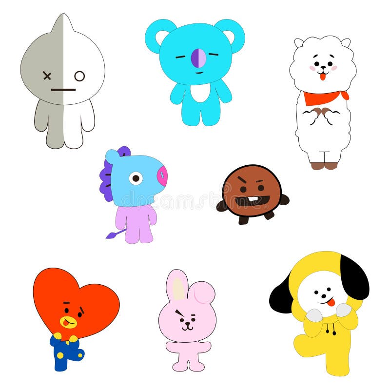 Korean Brand BT21 Collectible Figures. Set of Cute Stickers Vector ...