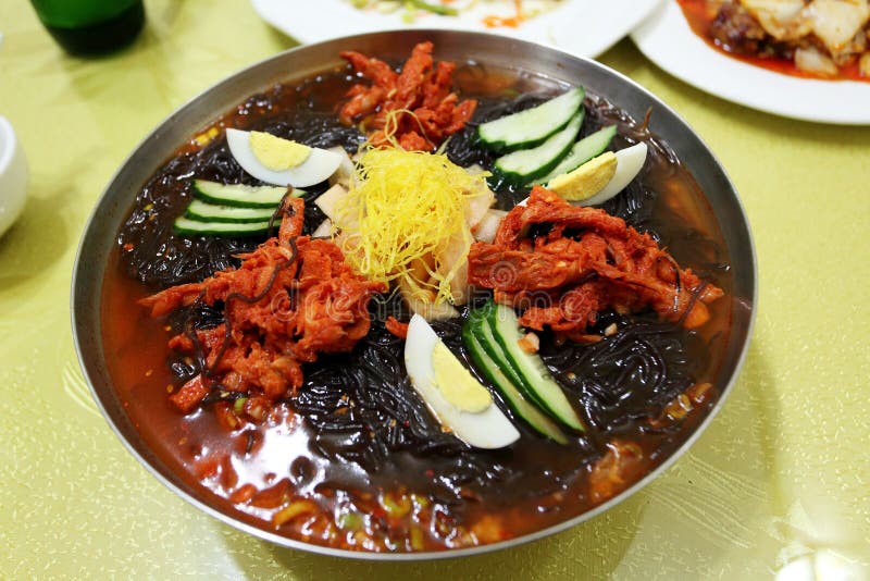 Cold Korean Kuksi Soup With Vegetables, Scrambled Eggs, Beef And