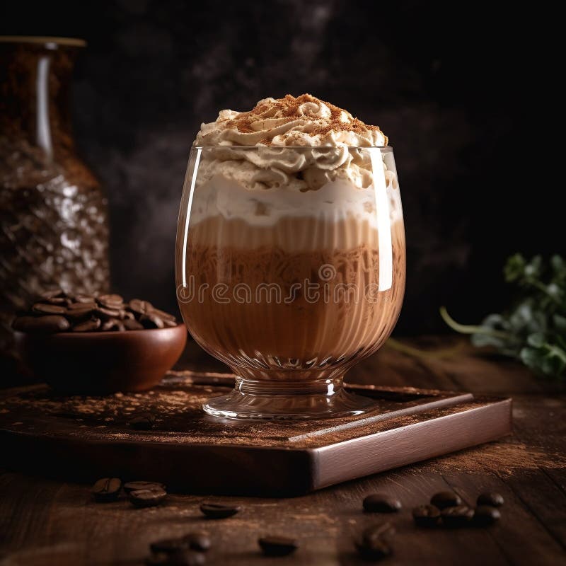 Korean Dalgona Coffee Fluffy Whipped Coffee with Toppings in a Coffee Shop Environment · AI