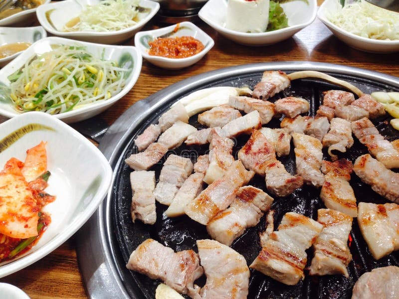 Korean Food, BBQ, Grilled Pork in the Korean Restaurant, South Korea
