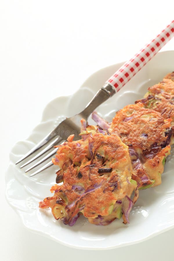 Korean food purple cabbage and tuna fish pancake