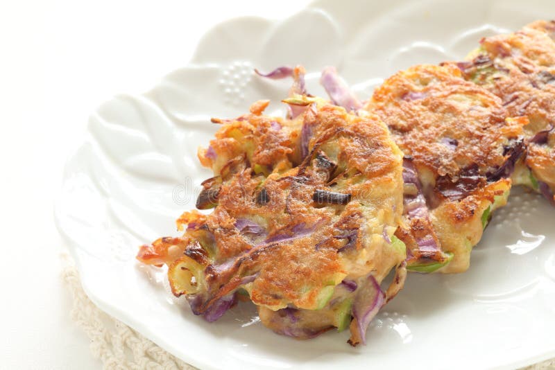 Korean food purple cabbage and tuna fish pancake