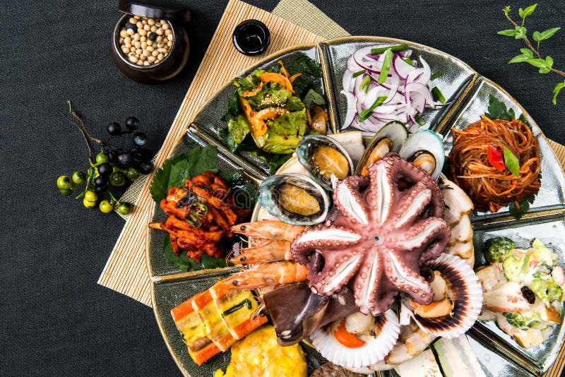 Korean food, Seafood dishes. Closeup royalty free stock photography