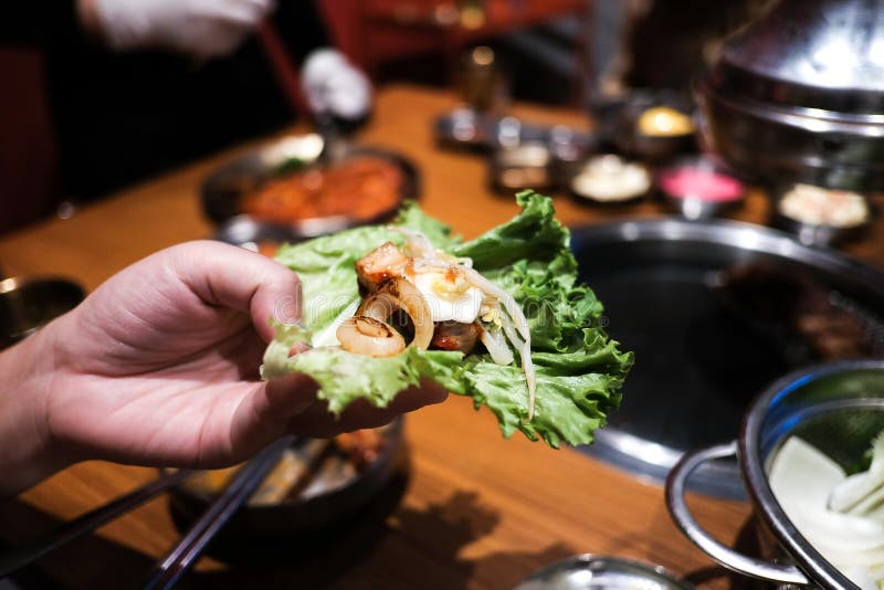 Korean Grilled Pork with Vegetable Wrap Korean Style Korean Barbeque Korean Grilled Pork with Vegetable Wrap Korean Style Korean Barbeque