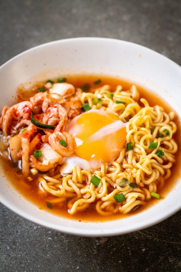 Korean Instant Noodles with Kimchi and Egg Stock Image Image of