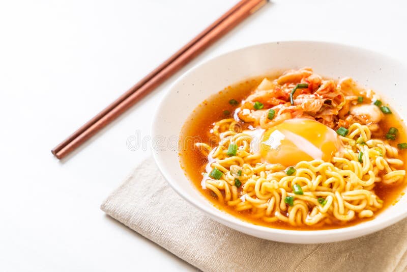 Korean Instant Noodles with Kimchi and Egg Stock Image Image of