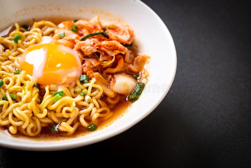 Korean Instant Noodles with Kimchi and Egg Stock Image Image of