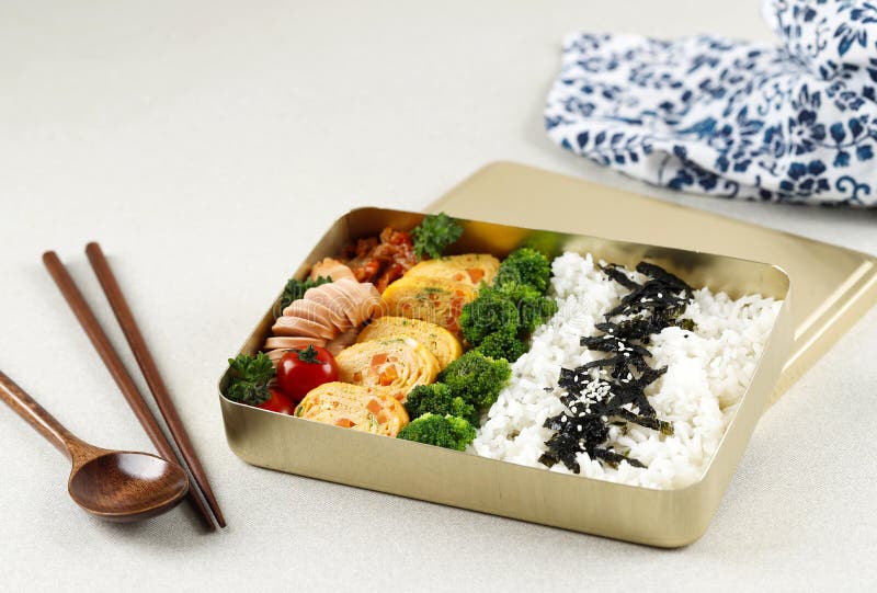 Dosirak Korean Lunch Box Contain Steamed Rice with Gyeranmari